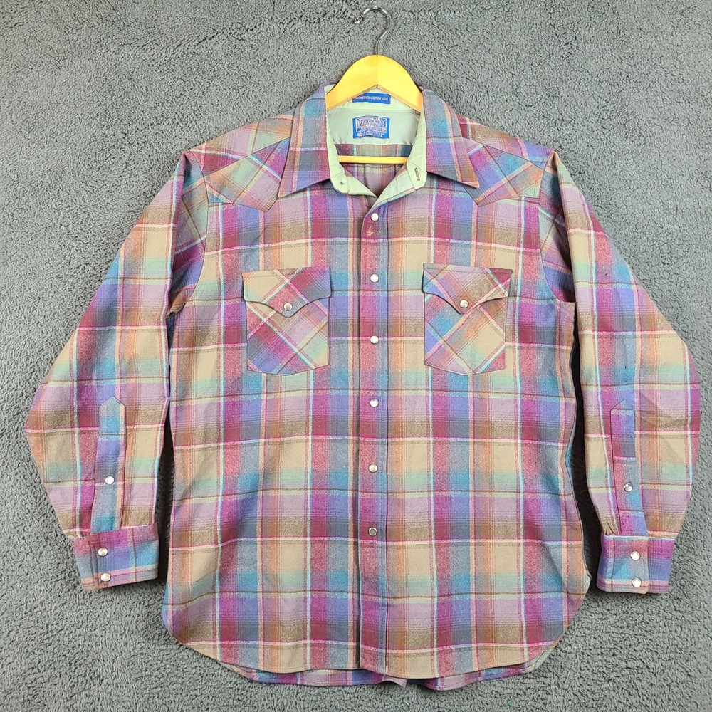 Vintage Pendleton High Grade Western Wear Wool Pearl Snap Plaid Shirt Mens XL